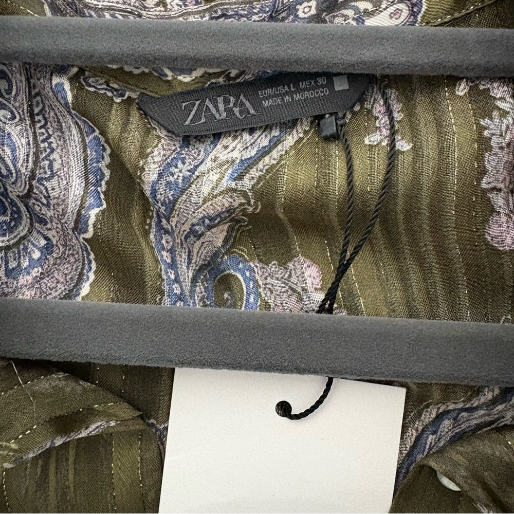 Zara Printed Multicolor Metallic Thread Paisley Print Blouse Shirt Size L NWT - Picture 13 of 14